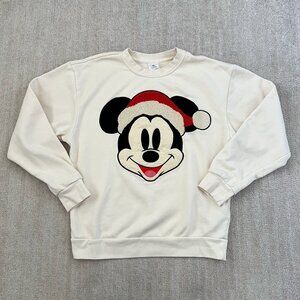 Disney Christmas Mickey Mouse Santa Crewneck Sweatshirt Top S Cotton Blend